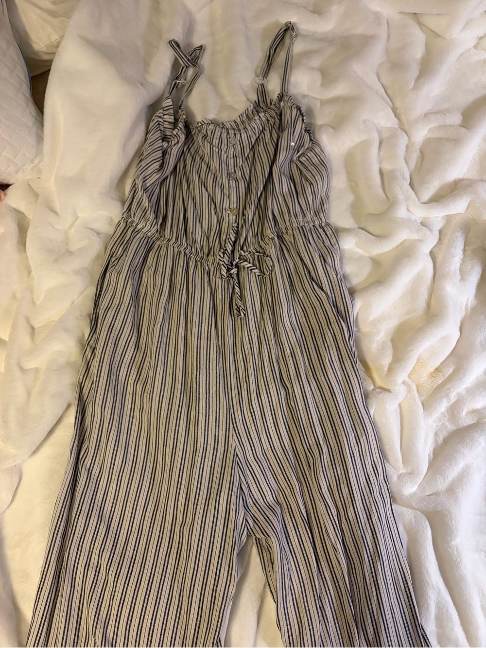 Striped Blue and White One-Piece Jumpsuit